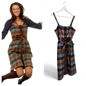 Anthropologie Maple Newsroom Wool Jumper Dress Womens Size 4 Vintage Plaid 2006
